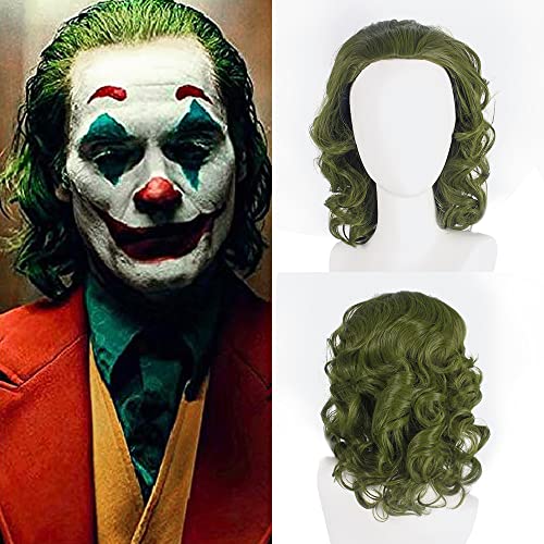 PORSMEER Herren Joker Perücke Lockig Kurz Grün Cosplay Halloween Party Perücke WIG 54-62 cm von PORSMEER