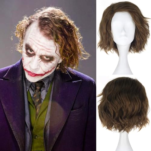 PORSMEER Herren Clown Joker Perücke gelockt kurz braun gewellt Cosplay Perücke Halloween Kostüm Party Perücken von PORSMEER