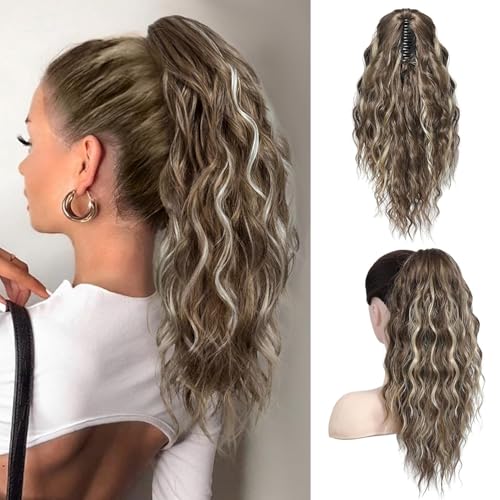 PORSMEER Pferdeschwanz Haarteil Ponytail Extensions braun/Platin Strähnchen mit klammer 45cm Lange Gewellte Lockige Haarverlängerung Zopf Clip in Klaue Natürlich Kunsthaar Haarteil für Frauen PORSMEER Pferdeschwanz Haarteil Ponytail Extensions braun/Platin Strähnchen mit klammer 45cm Lange Gewellte Lockige Haarverlängerung Zopf Clip in Klaue Natürlich Kunsthaar Haarteil für Frauen von PORSMEER