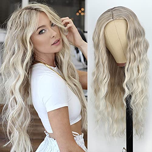 PORSMEER Lange Lockige Blond Ombre Perücke Damen Natürlich Haarperücken für Frauen Afro Alltag Anime Cosplay Kostümparty Halloween Karneval Wig von PORSMEER