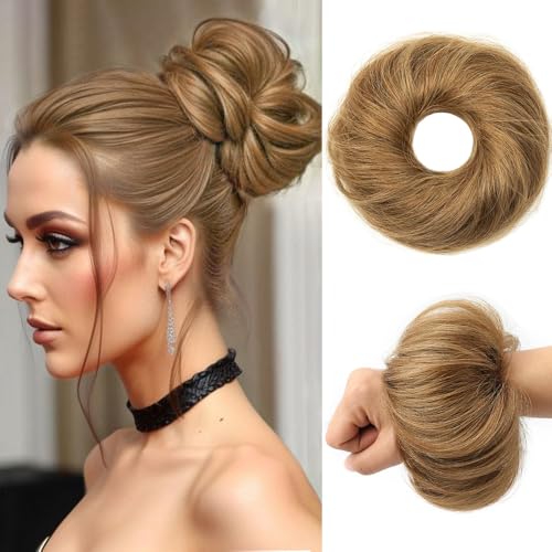 PORSMEER Braun 30g 100% Echthaar Haarteil Mit Gummiband,Natürliche Unordentlich dutt extensions echthaar Haarteil Haargummi Hochsteckfrisuren unordentlicher Haarverlängerung für Damen Mädchen 6# von PORSMEER