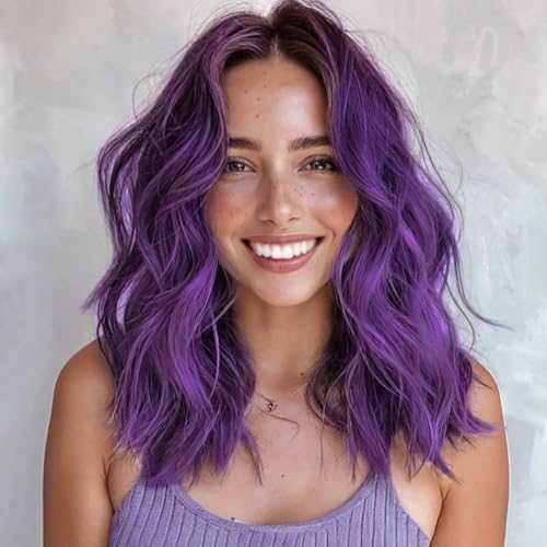 PORSMEER Perücke Damen Kurze Bob Locken für Afro/Frauen/Mädchen Natürliche Mittelteil Haar Perücke Party/Kostüm Ohne Lace Front Wig (Dunkelviolett) von PORSMEER