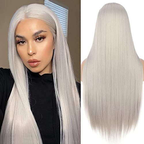 PORSMEER Perücke Blond Lange Haare Glatt für Frauen/Mädchen Natürlich Synthetische Haarperücke Party/Kostüm Wig platinblond von PORSMEER