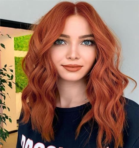 PORSMEER Perücke Auburn Rot Kurz Locken Bob Synthetische Haarperücken für Frauen Afro Ingwer Rot Natürliche Synthetische Haar Cosplay Tägliche Party Perücke von PORSMEER