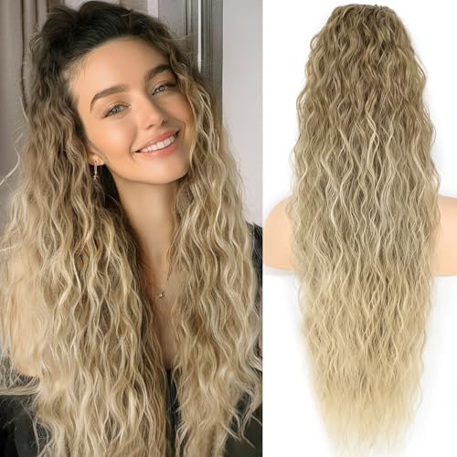 PORSMEER Pferdeschwanz Haarteil Lang 76 cm mit Kordelzug Wellig Locken Ponytail Extension Ombre Blond Natürliches Clip in Haarteil Ponytail Kunsthaar Haarzopf für Damen Afro Zopf Haarverlängerunge PORSMEER Pferdeschwanz Haarteil Lang 76 cm mit Kordelzug Wellig Locken Ponytail Extension Ombre Blond Natürliches Clip in Haarteil Ponytail Kunsthaar Haarzopf für Damen Afro Zopf Haarverlängerunge von PORSMEER