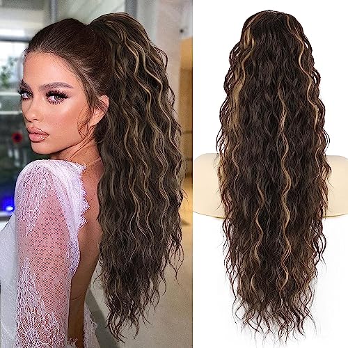 PORSMEER Pferdeschwanz Haarteil Lang 76 cm mit Kordelzug Wellig Locken Ponytail Extension dunkelbraun mit Blond Natürliches Clip in Haarteil Ponytail Haarzopf für Damen Afro Zopf Haarverlängerunge PORSMEER Pferdeschwanz Haarteil Lang 76 cm mit Kordelzug Wellig Locken Ponytail Extension dunkelbraun mit Blond Natürliches Clip in Haarteil Ponytail Haarzopf für Damen Afro Zopf Haarverlängerunge von PORSMEER