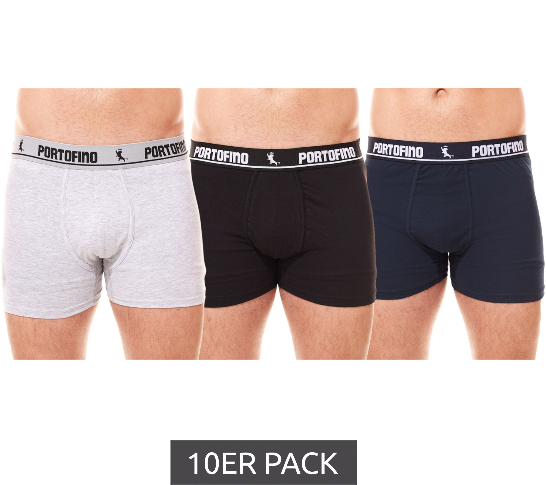 10er Pack PORTOFINO Herren Unterwäsche komfortable Boxershorts PF100 Schwarz, Navy oder Grau von PORTOFINO