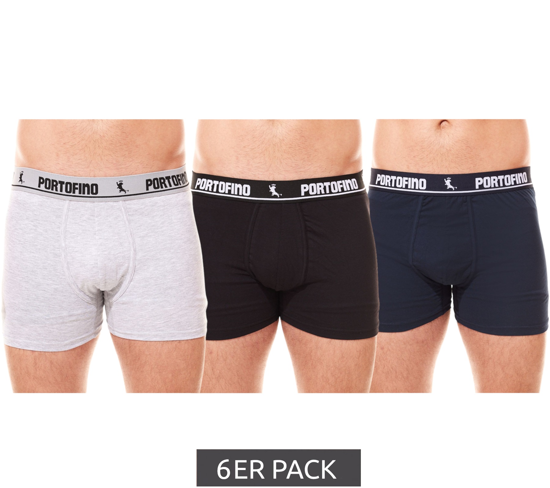 6er Pack PORTOFINO Herren Unterwäsche komfortable Boxershorts PF100 Schwarz, Navy, Grau von PORTOFINO