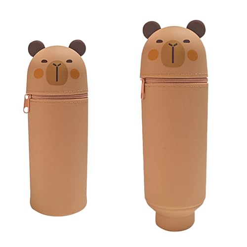 2 in 1 Silikon Federmäppchen, 2 in 1 Weiche Silikontasche Kawaii Federmäppchen Federtasche aus weichem Silikon für Stifte, Federmappe und Stiftehalter, Mäppchen Schlampermäppchen (Wasserschwein) von PORUPAEL