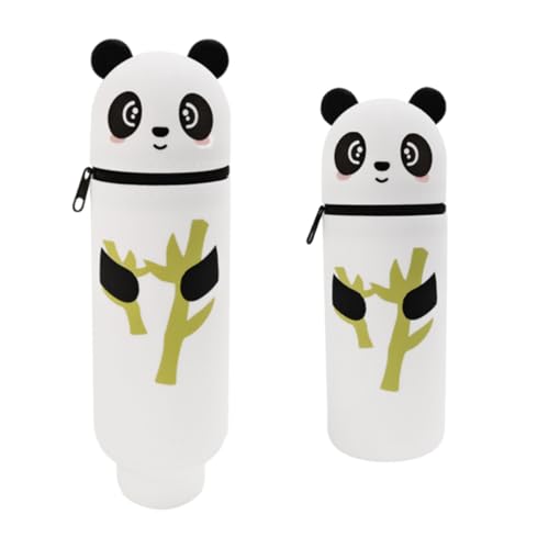 2 in 1 Silikon Federmäppchen, 2 in 1 Weiche Silikontasche Kawaii Federmäppchen Federtasche aus weichem Silikon für Stifte, Federmappe und Stiftehalter, Mäppchen Tiere, Schlampermäppchen (Panda Bambus) von PORUPAEL