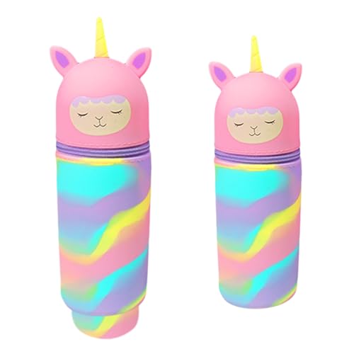 2 in 1 Silikon Federmäppchen, 2 in 1 Weiche Silikontasche Kawaii Federmäppchen Federtasche aus weichem Silikon für Stifte, Federmappe und Stiftehalter, Mäppchen Tiere, Schlampermäppchen (Rosa Einhorn) von PORUPAEL