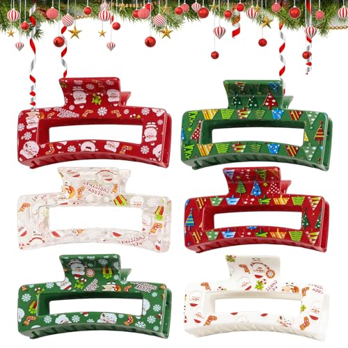 6 Stück Haarklammern weihnachten Haarklammer Groß Dickes Haar Rutschfeste Haarkrallen weihnachten haarspangen damen haarklammer Haarklammern Damen Haarklammer Clip Haarkralle von PORUPAEL
