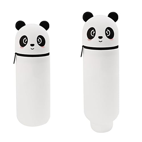 PORUPAEL 2 in 1 Silikon Federmäppchen, 2 in 1 Weiche Silikontasche Kawaii Federmäppchen Federtasche aus weichem Silikon für Stifte, Federmappe und Stiftehalter, Mäppchen Schlampermäppchen (Panda) von PORUPAEL