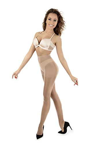 POSE 15 DEN Damen Strumpfhosen | Elasthan Feinstrumpfhose mit verstärktem Höschenteil | 1er Pack | schwarz hautfarbe transparent reißfest Strumpfhose aus Italien | S- XL Größen, M, natural von POSE