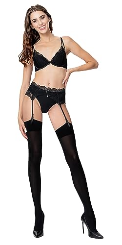 POSE 40 DEN Mikrofaser Strapsstrümpfe für Damen | Damenstrümpfe zum Anstrapsen | Damen-Strapsstrümpfe Sexy | Bunte Strümpfe mit Strapsen Blickdicht für Strapsgürtel Strumpfhalter, 2, schwarz von POSE