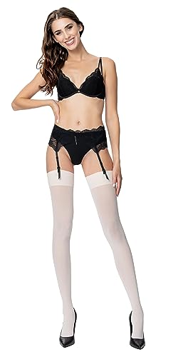 POSE 40 DEN Mikrofaser Strapsstrümpfe für Damen | Damenstrümpfe zum Anstrapsen | Damen-Strapsstrümpfe Sexy | Bunte Strümpfe mit Strapsen Blickdicht für Strapsgürtel Strumpfhalter, 3, ecru von POSE