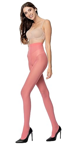 POSE 40 DEN Mikrofaser Strumpfhose für Damen | Reißfest Strumpfhosen mit hoher Taille in Weiß, Schwarz, Rot, Rosa, Blau, Grün, Lila, Braun, Gelb Farbe | 4, korallrot von POSE