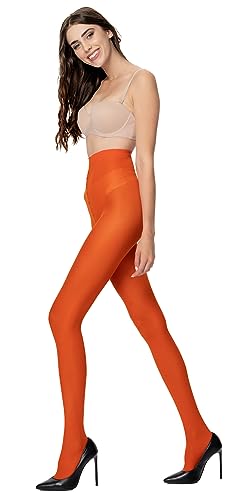 POSE 40 DEN Mikrofaser Strumpfhose für Damen | Reißfest Strumpfhosen mit hoher Taille in Weiß, Schwarz, Rot, Rosa, Blau, Grün, Lila, Braun, Gelb Farbe | 4, orange von POSE