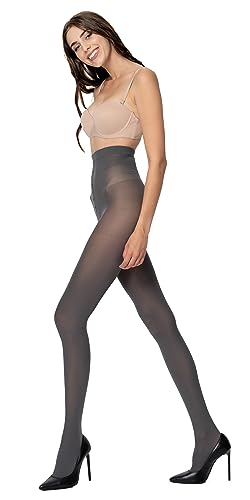 POSE 40 DEN Mikrofaser Strumpfhose für Damen | Reißfest Strumpfhosen mit hoher Taille in Weiß, Schwarz, Rot, Rosa, Blau, Grün, Lila, Braun, Gelb Farbe | 5, grau von POSE