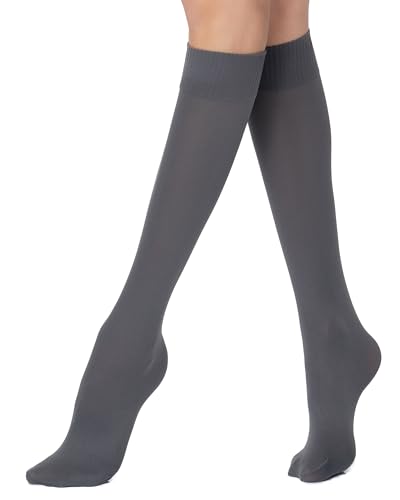 POSE Dicke Kniestrümpfe für Damen 70 DEN aus Mikrofaser | Lange Mikrofaser-Socken | Elastische Damen-Kniestrümpfe Einfarbig Warm Blickdicht, dunkelgrau von POSE