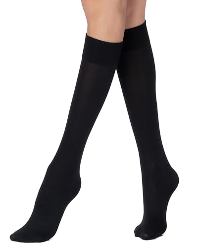 POSE Dicke Kniestrümpfe für Damen 70 DEN aus Mikrofaser | Lange Mikrofaser-Socken | Elastische Damen-Kniestrümpfe Einfarbig Warm Blickdicht, schwarz von POSE