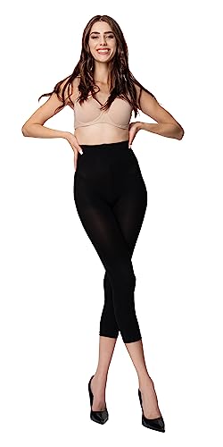 POSE 80 DEN Mikrofaser Damen Capri Leggings | 3/4 Leggins aus Microfaser | reißfest, undurchsichtige, einfarbige, Bunte Leggings | 17 saftigen Farben | M/L, schwarz von POSE