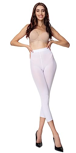 POSE 80 DEN Mikrofaser Damen Capri Leggings | 3/4 Leggins aus Microfaser | reißfest, undurchsichtige, einfarbige, Bunte Leggings | 17 saftigen Farben | M/L, weiß von POSE