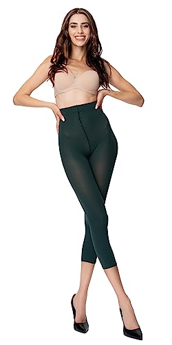 POSE 80 DEN Mikrofaser Damen Capri Leggings | 3/4 Leggins aus Microfaser | reißfest, undurchsichtige, einfarbige, Bunte Leggings | 17 saftigen Farben | M/L, dunkelgrün von POSE