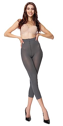 POSE 80 DEN Mikrofaser Damen Capri Leggings | 3/4 Leggins aus Microfaser | reißfest, undurchsichtige, einfarbige, Bunte Leggings | 17 saftigen Farben | XS/S, grau von POSE