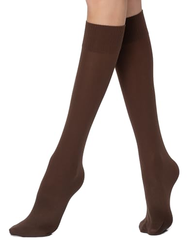 POSE Dicke Kniestrümpfe für Damen 70 DEN aus Mikrofaser | Lange Mikrofaser-Socken | Elastische Damen-Kniestrümpfe Einfarbig Warm Blickdicht, dunkelbraun von POSE