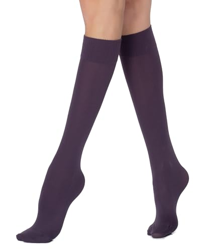 POSE Dicke Kniestrümpfe für Damen 70 DEN aus Mikrofaser | Lange Mikrofaser-Socken | Elastische Damen-Kniestrümpfe Einfarbig Warm Blickdicht, dunkelviolett von POSE