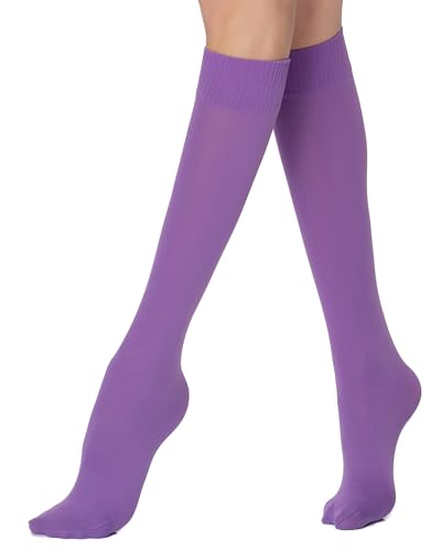 POSE Dicke Kniestrümpfe für Damen 70 DEN aus Mikrofaser | Lange Mikrofaser-Socken | Elastische Damen-Kniestrümpfe Einfarbig Warm Blickdicht, lavender von POSE