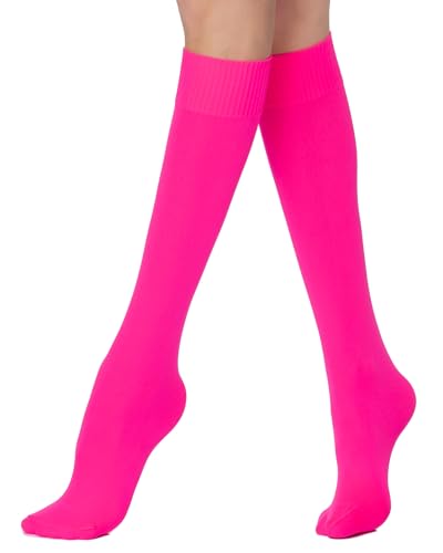 POSE Dicke Kniestrümpfe für Damen 70 DEN aus Mikrofaser | Lange Mikrofaser-Socken | Elastische Damen-Kniestrümpfe Einfarbig Warm Blickdicht, neonrosa von POSE