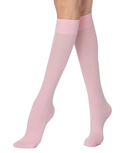 POSE Dicke Kniestrümpfe für Damen 70 DEN aus Mikrofaser | Lange Mikrofaser-Socken | Elastische Damen-Kniestrümpfe Einfarbig Warm Blickdicht, puderrosa von POSE