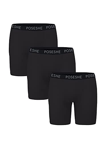 POSESHE Damen Boxershorts 20,3 cm Innennaht, Micromodal Anti-Scheuern Boyshorts Unterwäsche 3er Pack S-5XL, Komplett schwarz – 8 Schrittlänge – 3 Stück von POSESHE