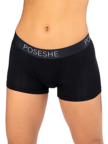 POSESHE Unterhosen Damen Boxershorts 3" Innennaht, ultraweiche Micromodal Boyshorts Unterwäsche, Vollständig Schwarz 1X(14W-16W) von POSESHE