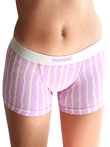 POSESHE Unterhosen Damen Boxershorts 3" Innennaht, ultraweiche Micromodal Boyshorts Unterwäsche, Lila Regenbogen - 3 Inseam 3X(22W-24W) von POSESHE