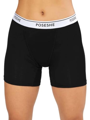 POSESHE Damen-Boxershorts 6″ Innennaht, ultraweiche Micromodal Boyshorts Unterwäsche,1X,schwarz von POSESHE