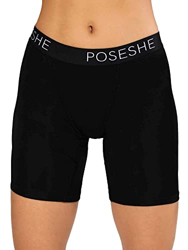 POSESHE Damen-Boxershorts 8″ Innennaht, ultraweiche Micromodal Boyshorts Unterwäsche,All Black,S(6) von POSESHE