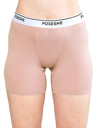 POSESHE Damen-Boxershorts 8″ Innennaht, ultraweiche Micromodal Boyshorts Unterwäsche,Beige,M(8) von POSESHE