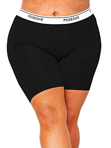 POSESHE Damen-Boxershorts 8″ Innennaht, ultraweiche Micromodal Boyshorts Unterwäsche,Black,0X(10-12) von POSESHE