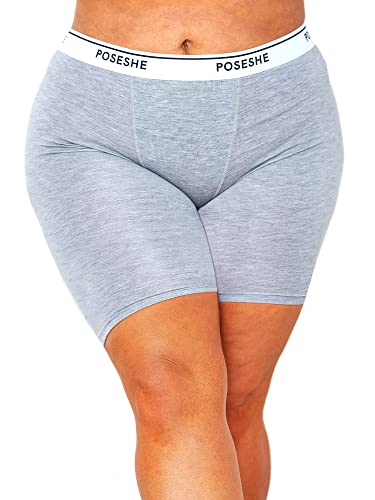 POSESHE Damen-Boxershorts 8″ Innennaht, ultraweiche Micromodal Boyshorts Unterwäsche,grey-2pcs,3X(22W-24W) von POSESHE