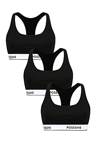 POSESHE Women's Bralettes Bras, Regular & Plus Size Ladies Everyday Bras, Sustainable Modal Seamless Bralettes, Black - 3 Pack,Large von POSESHE