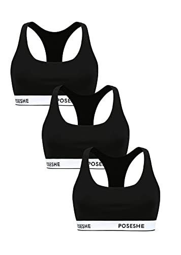 POSESHE Women's Bralettes Bras, Regular & Plus Size Ladies Everyday Bras, Sustainable Modal Seamless Bralettes, Black - 3 Pack,1X von POSESHE