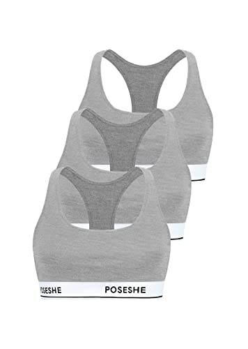 POSESHE Women's Bralettes Bras, Regular & Plus Size Ladies Everyday Bras, Sustainable Modal Seamless Bralettes, Grey - 3 Pack,Large von POSESHE