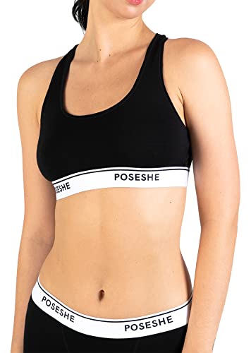 POSESHE Women's Bralettes Bras, Regular & Plus Size Ladies Everyday Bras, Sustainable Modal Seamless Bralettes, Black,Large von POSESHE