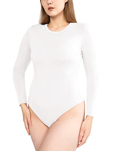 POSESHE Damen Übergröße Bodysuit Top Langarm Body Shaper Outfits,Weiß,0X von POSESHE