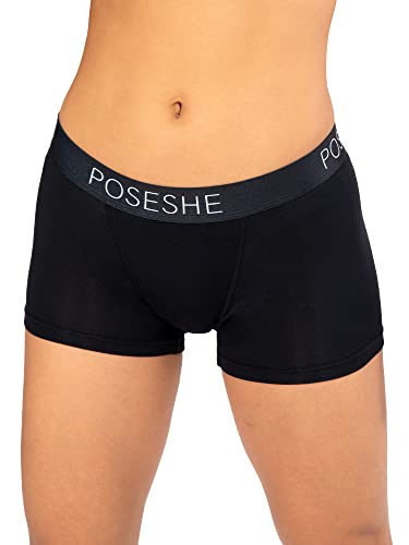 POSESHE Unterhosen Damen Boxershorts 3" Innennaht, ultraweiche Micromodal Boyshorts Unterwäsche, Vollständig Schwarze 3 Pack 0X(10-12) von POSESHE