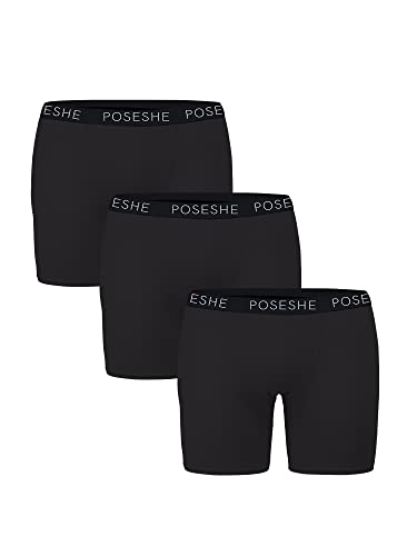 POSESHE Women's Boxer Briefs 6" Inseam, Ultra-Soft Micromodal Boyshorts Underwear, All Black 3pcs,3X von POSESHE