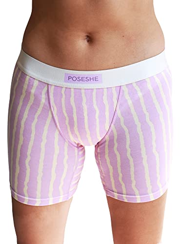 POSESHE Damen-Boxershorts 6″ Innennaht, ultraweiche Micromodal Boyshorts Unterwäsche,1X,Lila Streifen von POSESHE